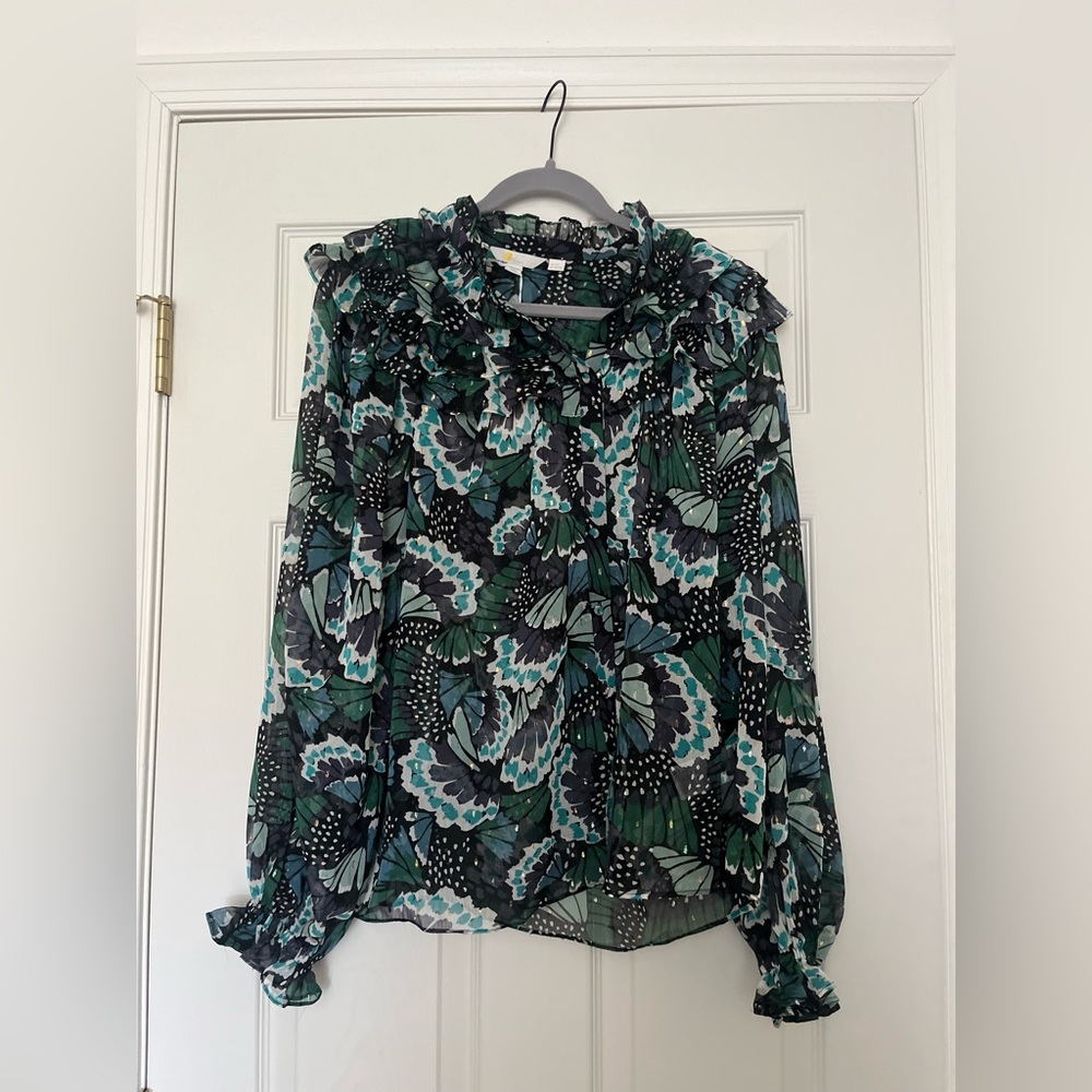 Boden Butterfly Print Blouse - Green and Black